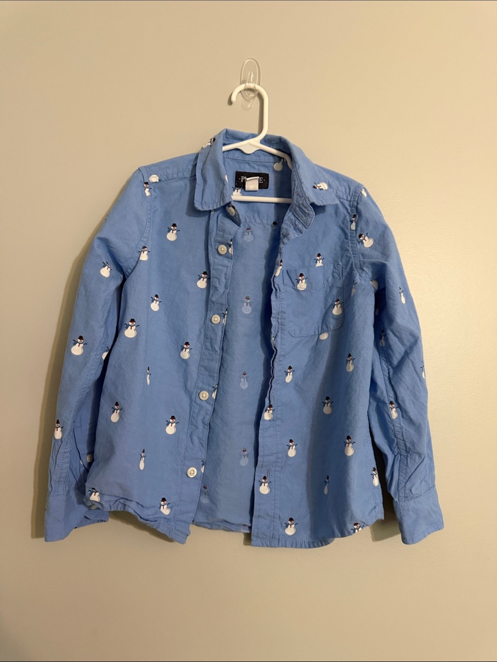 Kids Light Blue Snowman Print Button-Down Shirt